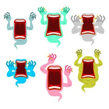 Spook set. Mysterious phantom. Angry hungry spirit. Horrible wraith frighteni Stock-Illustration