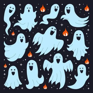Spooks and Ghosts Collection i Cartoon Style Stock Illustration