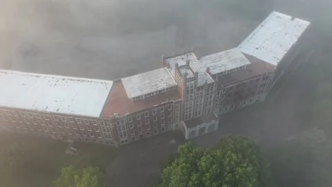 Spooky Abandaned Facility Drone Aerial View Stock Footage 236416366