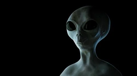 Spooky alien on black background. 3D rendered illustration. Stock Illustration