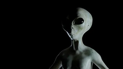 Spooky alien illuminated by light on black background. 3D rendered illustrati Stock Illustration