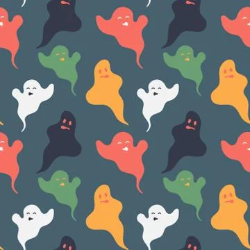 Spooky and funny colored ghosts seamless pattern Stock Illustration