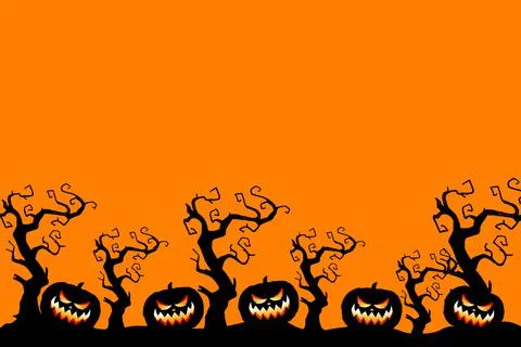 Spooky and scary Halloween images and vector pumpkins background Stock Illustration