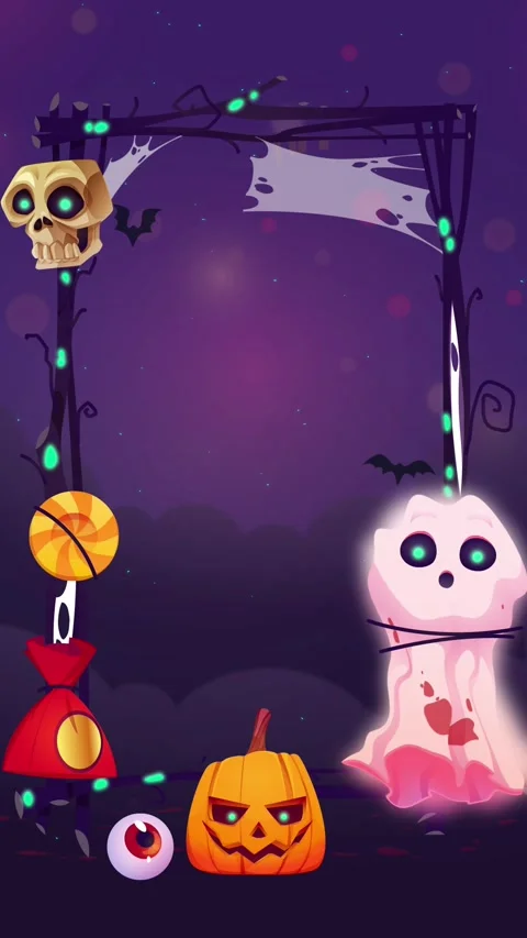 Spooky Animated Halloween Frame with Ghost and Skull. Stock Footage 317866614