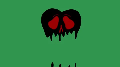 Spooky Animated Poison Apple and Melting Heart on Green Screen. Hand-Drawn Carto Stock Footage 317464853
