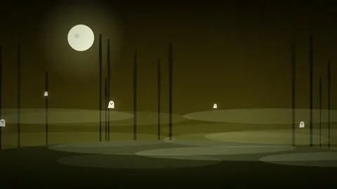 Spooky Animated Swamp with Floating Ghosts and Full Moon Halloween Background Video stock 347966915