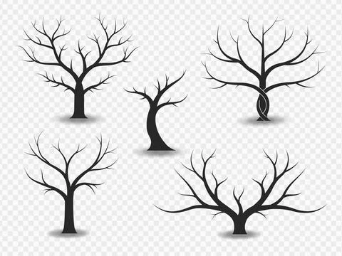 Spooky Bare Branch Tree Silhouette Collection Minimalist Dead Wood Vector f.. Stock Illustration