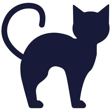 Spooky black cat silhouette flat icon for halloween. Ilustración de archivo