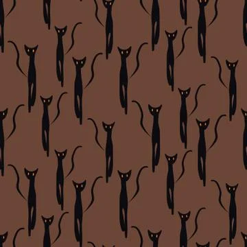 Spooky black cats seamless vector pattern Stock-Illustration