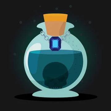 Spooky bottle with mysterious skull, Vector Stock Illustration
