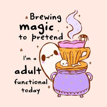 Spooky Cafe Halloween Coffee Ghost Sticker Printable with Snarky Funny Caff.. Stock Illustration