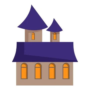 Spooky castle with lit windows shining in the night Ilustración de archivo