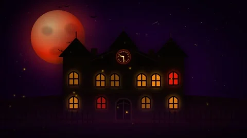 Spooky castle night animated loop background Stock-Footage 346697611