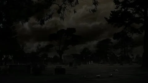 Spooky cemetery night & lightning (hd) Stock Footage