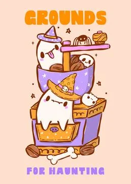 Spooky Coffee Grinder Halloween Drinks Sticker Printable with Snarky Funny .. Stock Illustration
