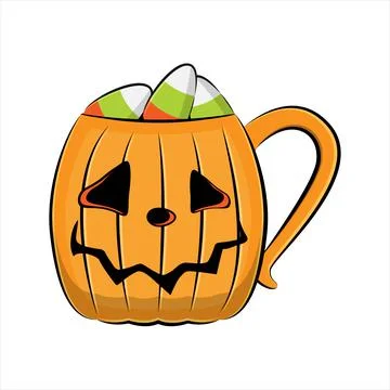Spooky coffee mug with grinning face. Stock Illustration