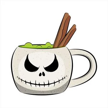 Spooky coffee mug with grinning face. Stock Illustration