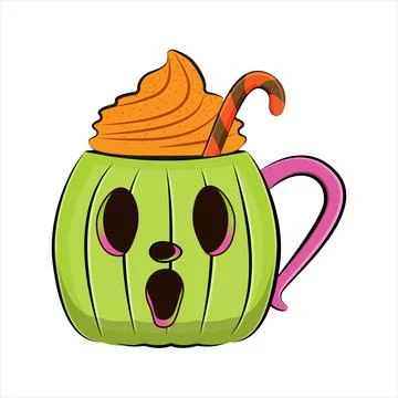 Spooky coffee mug with grinning face. Stock Illustration