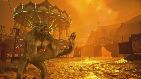 Spooky Creature Dance in Destroyed Theme Park Stock Footage 321672711