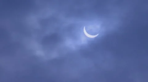 Spooky crescent moon with heavy mist on timelapse Stock Footage 48189071