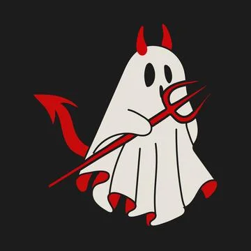 Spooky Cute Devil Ghost with Trident Halloween Design Stock Illustration
