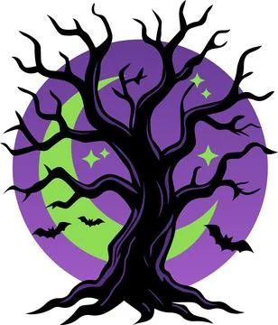 Spooky Dead Tree Bats Halloween Icon Stock Illustration