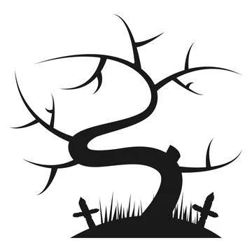 Spooky Dead Tree Graveyard Scene Stock Illustration