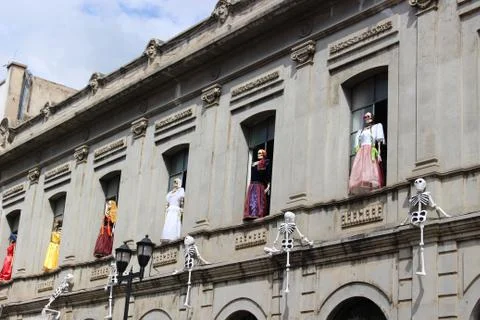 Spooky Decorations outside of building Stock Photos