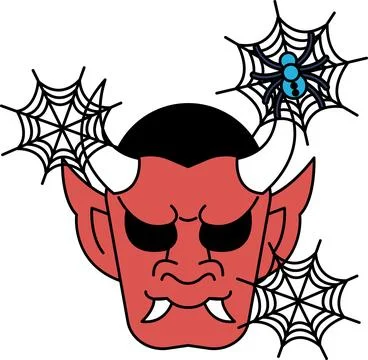 Spooky devil head with sharp horns and fangs Stock Illustration
