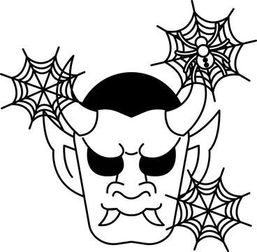 Spooky devil head with sharp horns and fangs Stock Illustration
