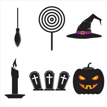 Spooky Flat Design Halloween Element Collection Isolated on White Background Stock Illustration