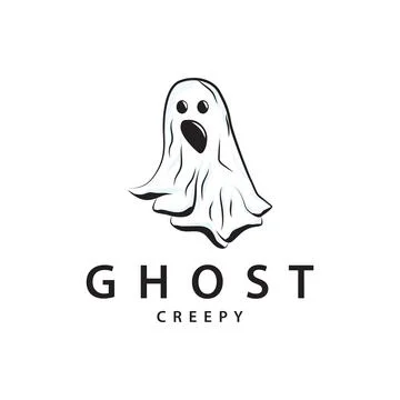 Spooky Fly Ghost Logo Simple Minimalist Vintage Scary Halloween Design Stock Illustration