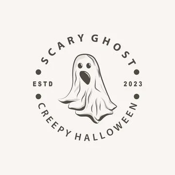 Spooky Fly Ghost Logo Simple Minimalist Vintage Scary Halloween Design Stock Illustration