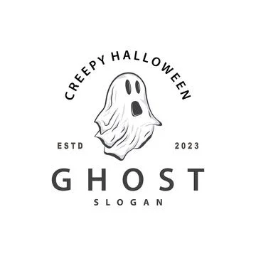 Spooky Fly Ghost Logo Simple Minimalist Vintage Scary Halloween Design Stock Illustration