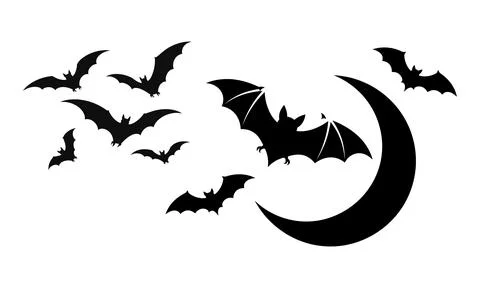 Spooky Flying Bats Around Moon Night Illustration Stock Illustration