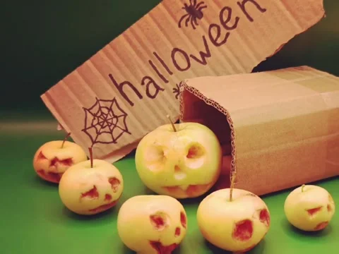 Spooky fruit pumpkins for Halloween Stock-Footage 344454698