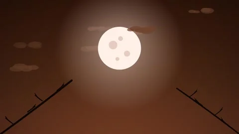 Spooky Full Moon with Moving Clouds and Dead Branches Animation Видео 347966900