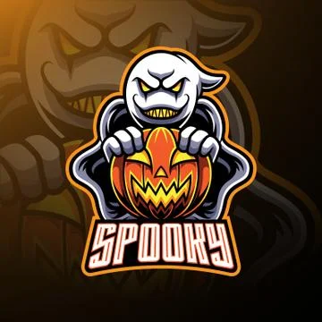 Spooky ghost and pumpkin logo mascot designs Stock Illustration