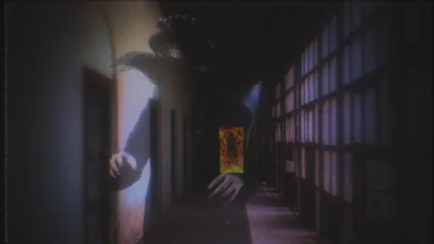 Spooky Ghost Haunted House Witchcraft Devil Burning Old VHS Effect Tracking Shot Stock Footage 270475573