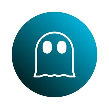 Spooky ghost icon on blue gradient circle background creating a minimalisti.. Stock Illustration