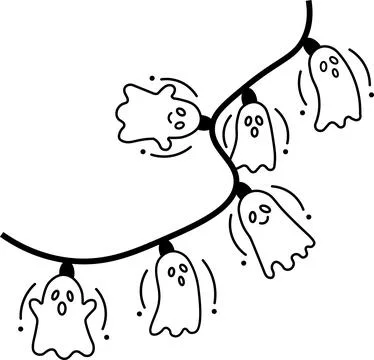 Spooky Ghost Light Garland Line Icon Stock Illustration
