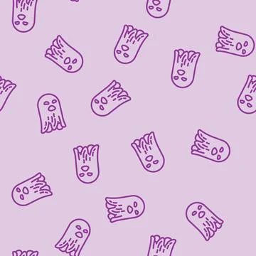 Spooky ghost line vector seamless pattern Stock Illustration