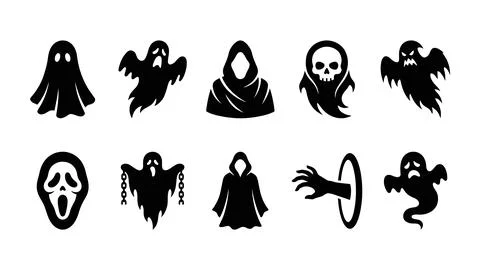 Spooky ghost silhouettes and horror character icons for dark Halloween them.. Stock Illustration