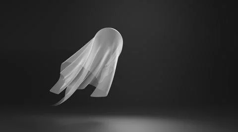 Spooky ghost, white phantom silhouette isolated on dark black background. Mystic Illustrazione stock
