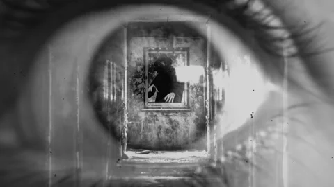 Spooky Ghostly Creature Witchcraft Hypnotic Eye Stare Eerie Scene Retro Style Stock Footage 245170111