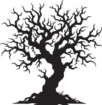 Spooky Gnarled Dead Tree Silhouette Illustration Stock Illustration