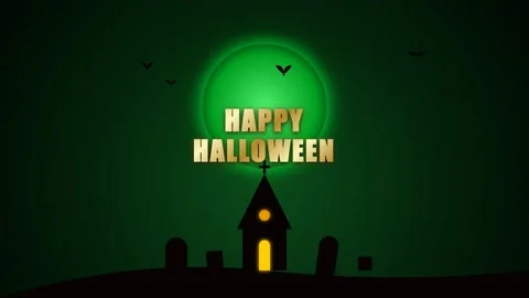 Spooky Graveyard And Church Under Glowing Green Moon Happy Halloween Stock Footage 346473249