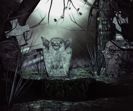 Spooky graveyard backdrop Stock Illustration
