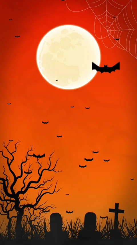Spooky Graveyard Halloween Background with Full Moon, Bats and Cobweb. Video stock 316193623