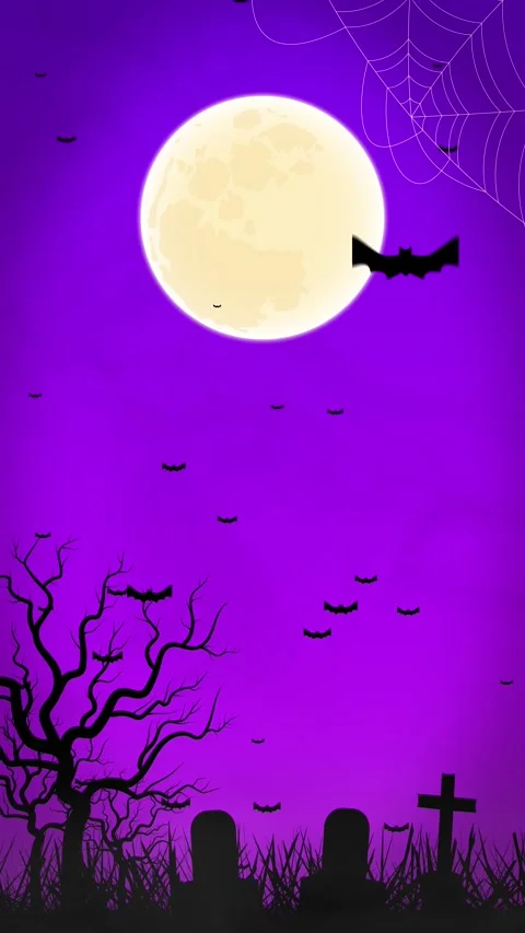 Spooky Graveyard Halloween Background with Full Moon, Bats and Cobweb. Video stock 316193627